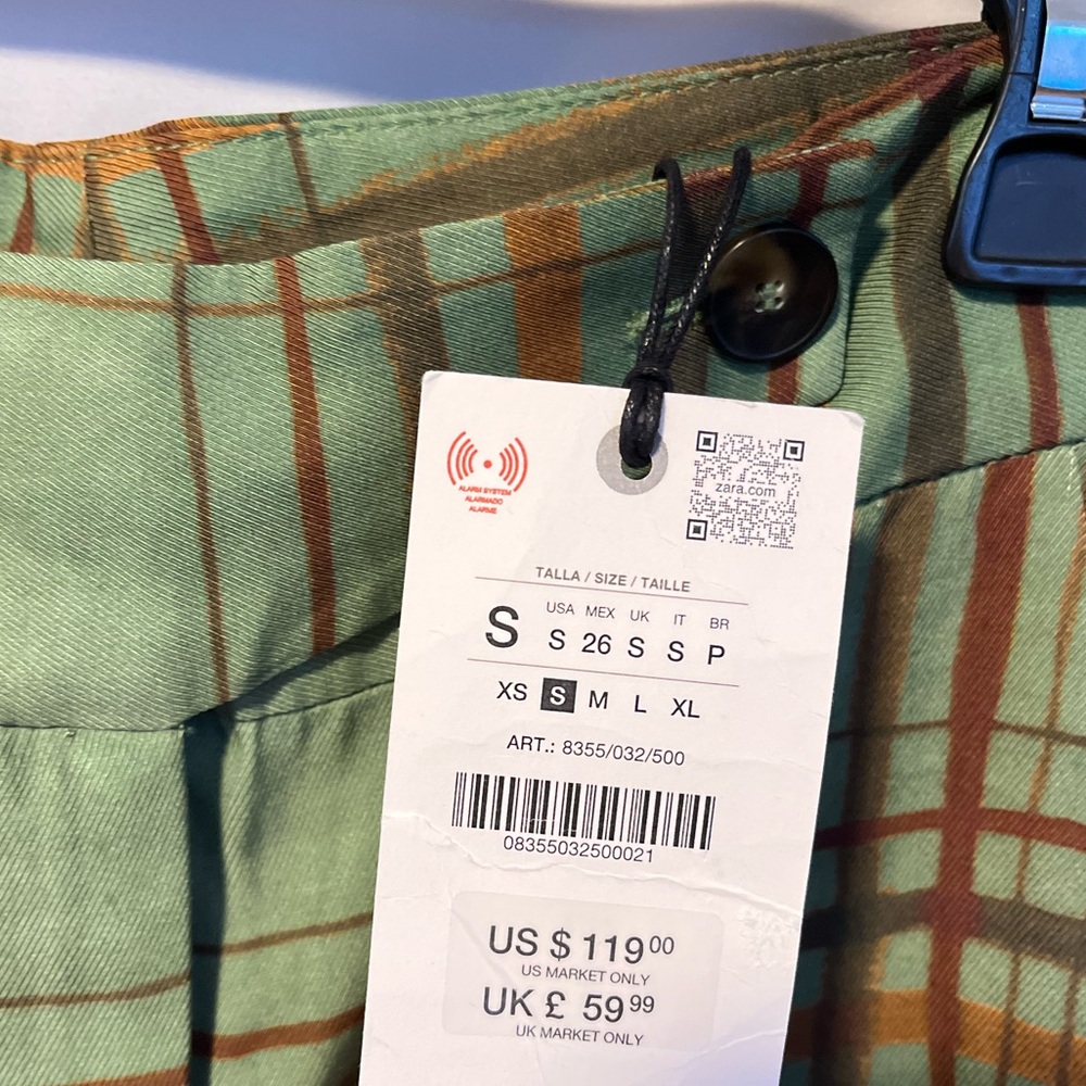 Zara Green Plaid Wide-Leg Pants - Picture 2 of 9